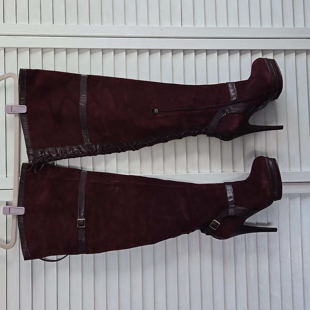 SUEDE BOOTS, 8, COLIN STUART, MAHOGANY